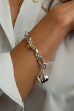 Load image into Gallery viewer, Bee Love, Sterling Silver 5.2mm Cable Chain Bracelet with Puff Heart &amp; Bee Charm