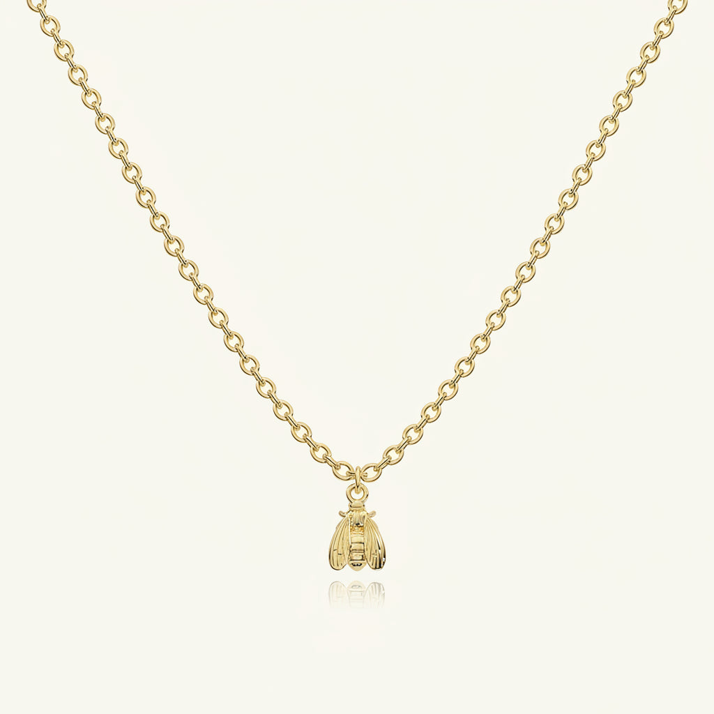 Mini Modern Bee Necklace, 14k recycled solid yellow gold | BEE JOY