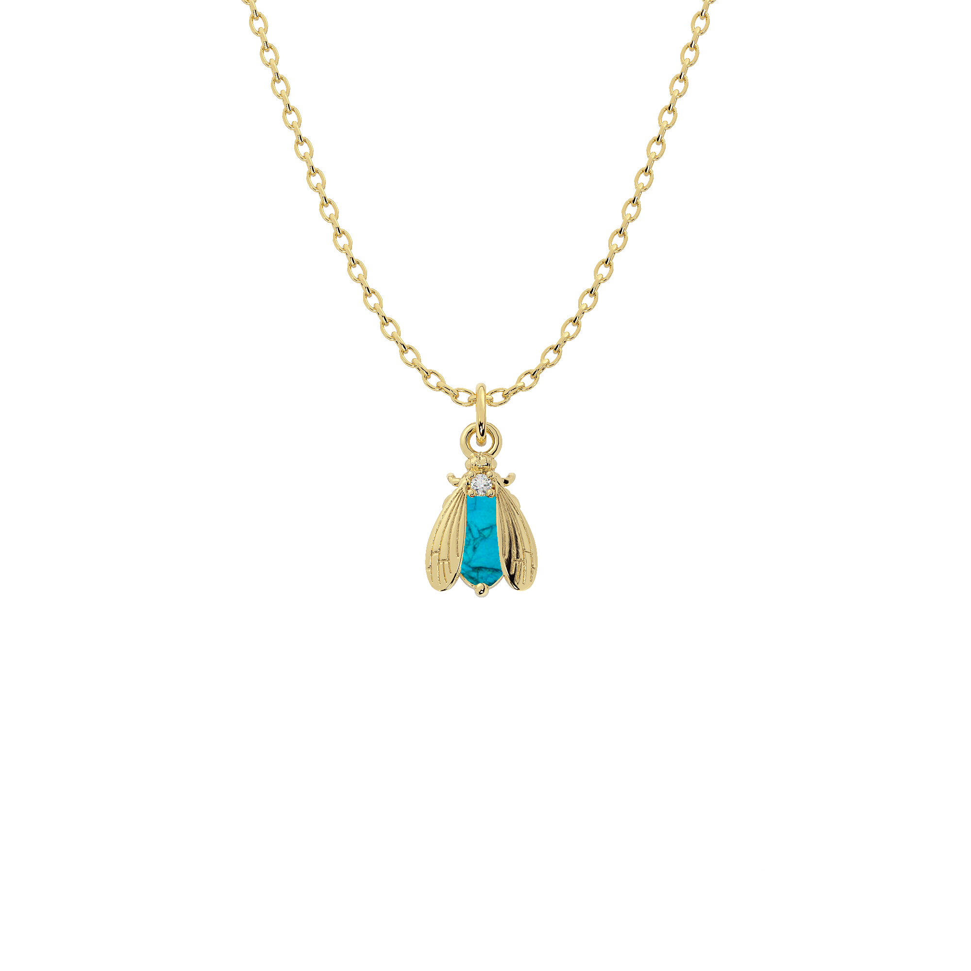 Bee Sterling Silver Pendant Necklace with Cabochon Stone