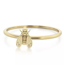 Load image into Gallery viewer, Bow to the Bee Bee Kind Ring – Mini Bee Charm – 14k Gold Vermeil or Sterling Silver – Stacking Ring – 1pc