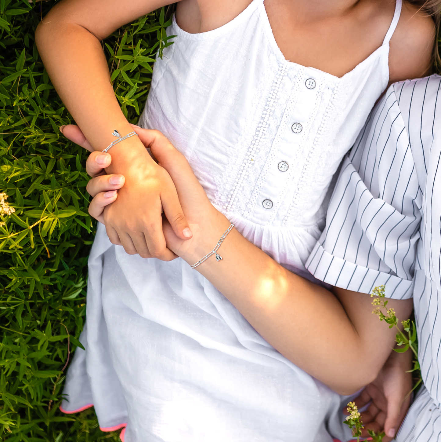 wearing mother daughter bracelet