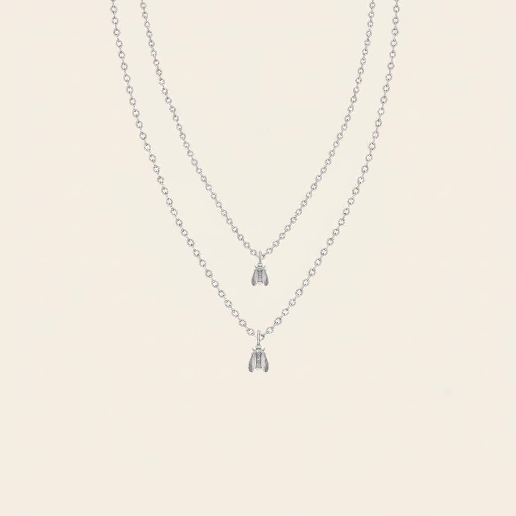 silver mother daughter bee necklace